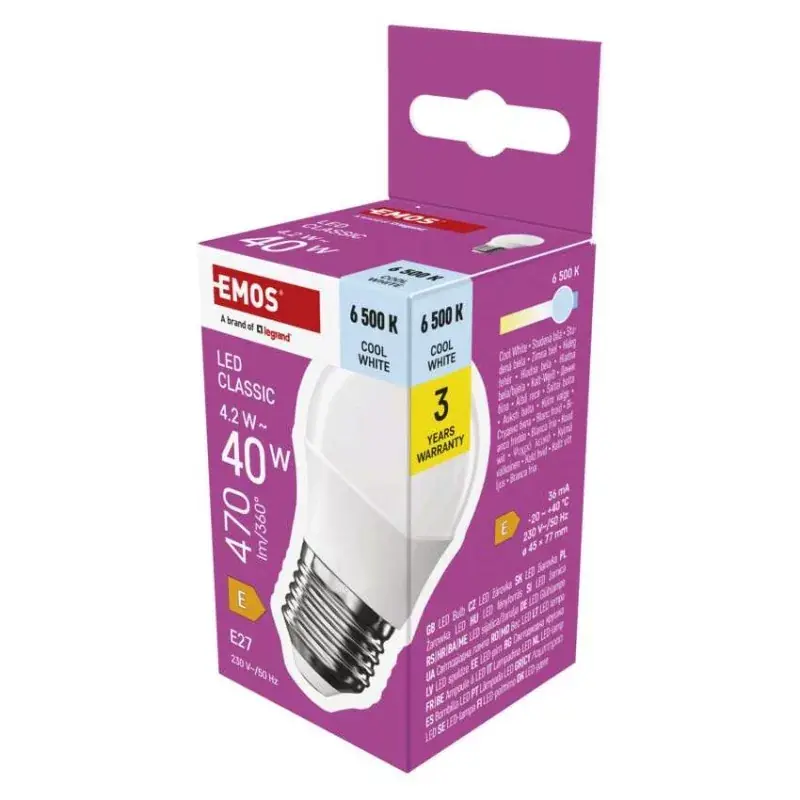 Szezonális akció LED izzó Classic Mini Globe / E27 / 4,2 W (40 W) / 470 lm / Hideg fehér
