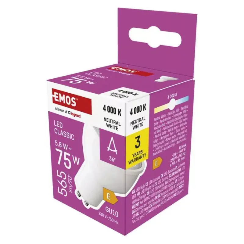 LED izzó Classic MR16 / GU10 / 5,8 W (75 W) / 565 lm / Természetes fehér Gyors szállítás