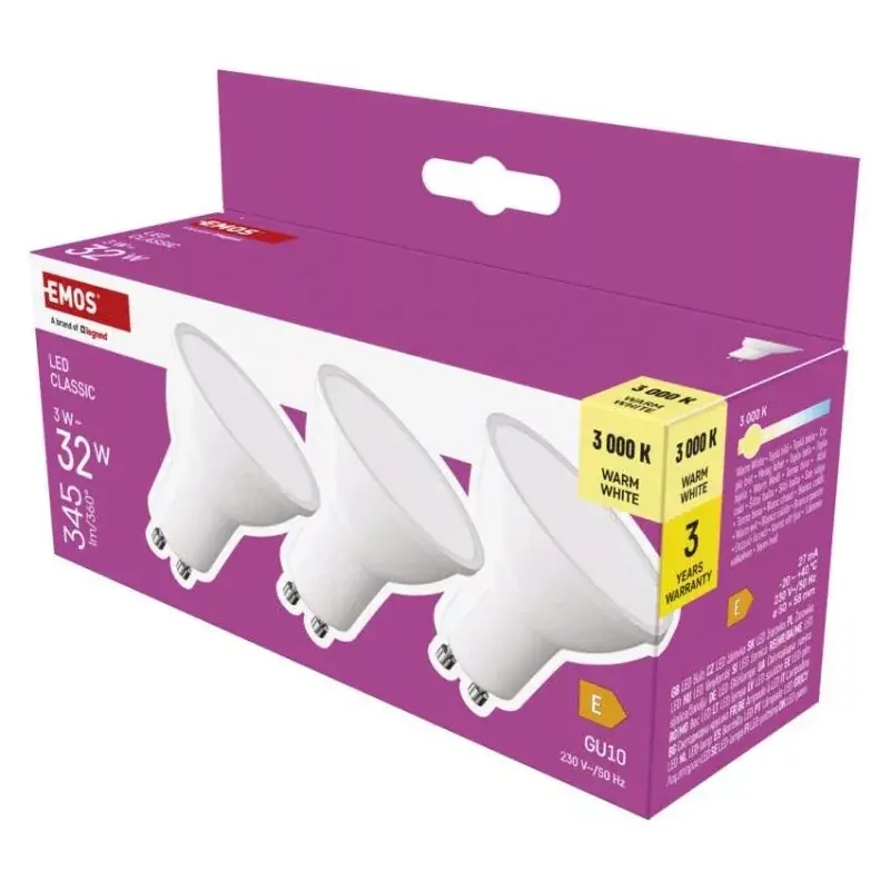 Vásárlói kedvenc LED izzó Classic MR16 / GU10 / 3 W (32 W) / 345 lm / Meleg fehér