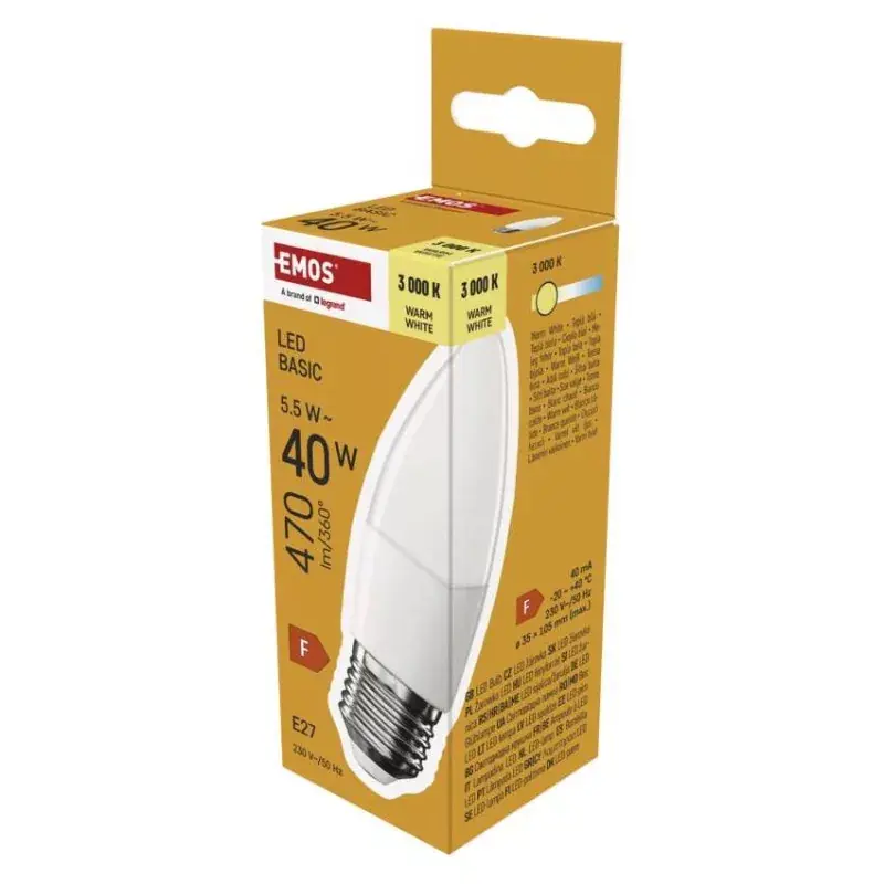Legjobb ár LED izzó Basic gyertya / E27 / 5,5 W (40 W) / 470 lm / Meleg fehér