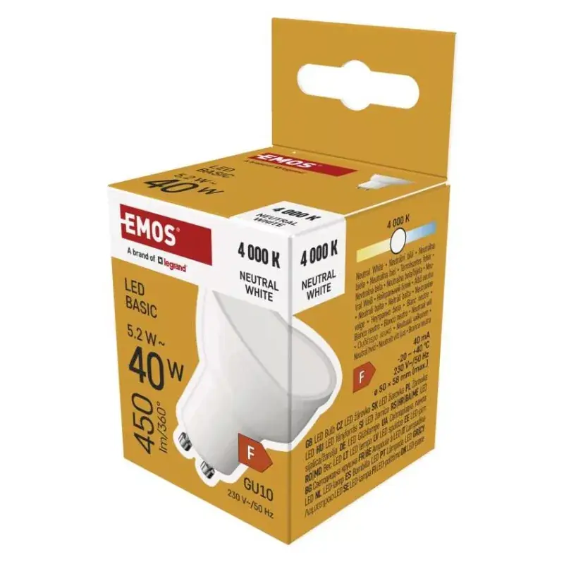 Ajánlat LED izzó Basic MR16 / GU10 / 5,2 W (40 W) / 450 lm / Természetes fehér