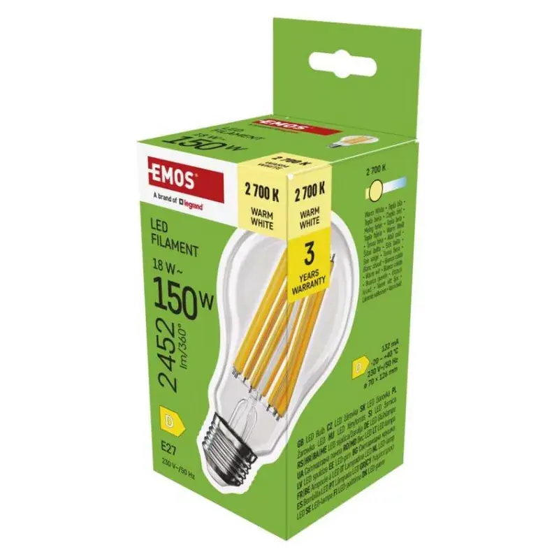 LED izzó Filament A70 / E27 / 18 W (150 W) / 2452 lm / Meleg fehér Akciós ár