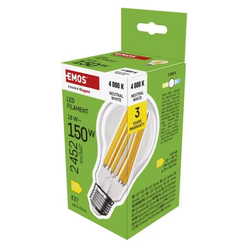 Nézd meg most LED izzó Filament A70 / E27 / 18 W (150 W) / 2452 lm / Természetes fehér