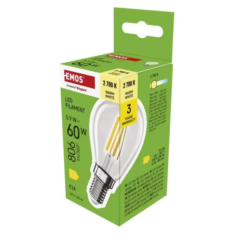 Különleges ajánlat LED izzó Filament Mini Globe / E14 / 5,9 W (60 W) / 806 lm / Meleg fehér