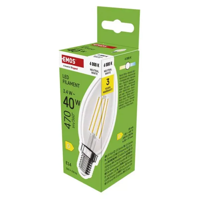 Olcsóbb LED izzó Filament gyertya / E14 / 3,4 W (40 W) / 470 lm / Természetes fehér