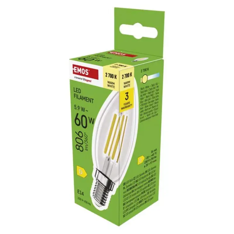 LED izzó Filament gyertya / E14 / 5,9 W (60 W) / 806 lm / Meleg fehér Exkluzív ajánlat