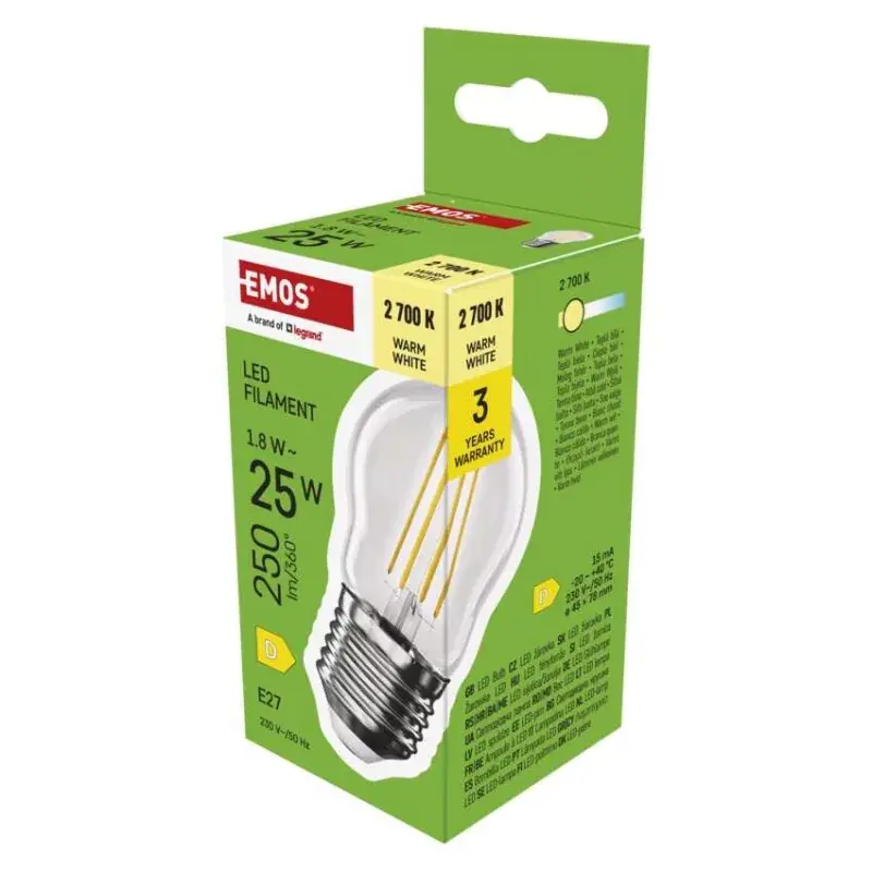 LED izzó Filament Mini Globe / E27 / 1,8 W (25 W) / 250 lm / Meleg fehér Prémium