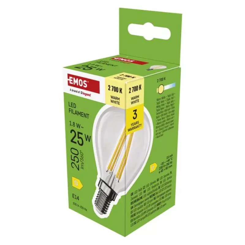 LED izzó Filament Mini Globe / E14 / 1,8 W (25 W) / 250 lm / Meleg fehér Prémium