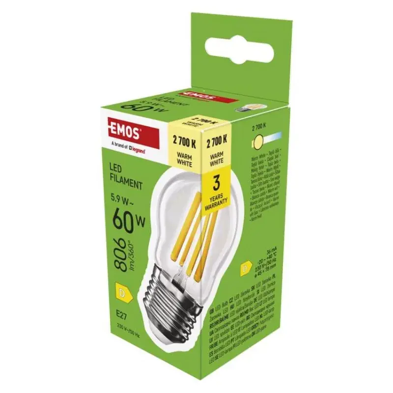 LED izzó Filament Mini Globe / E27 / 5,9 W (60 W) / 806 lm / Meleg fehér Alacsony ár