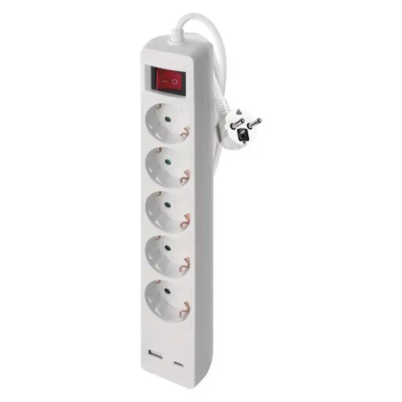 Kihagyhatatlan ajánlat Hosszabbító 3 m / 5 aljzat / kapcsolós / fehér / 1× USB-A + 1× USB-C / 1,5 mm2