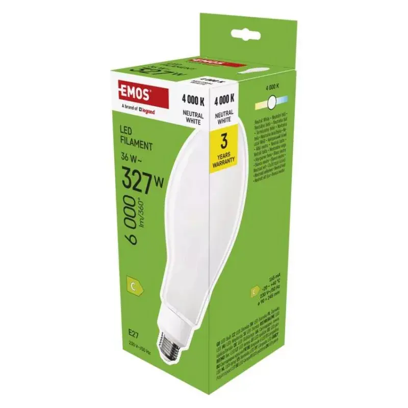 Gyors szállítás LED izzó Filament ED90 / E27 / 36 W (327 W) / 6 000 lm / természetes fehér