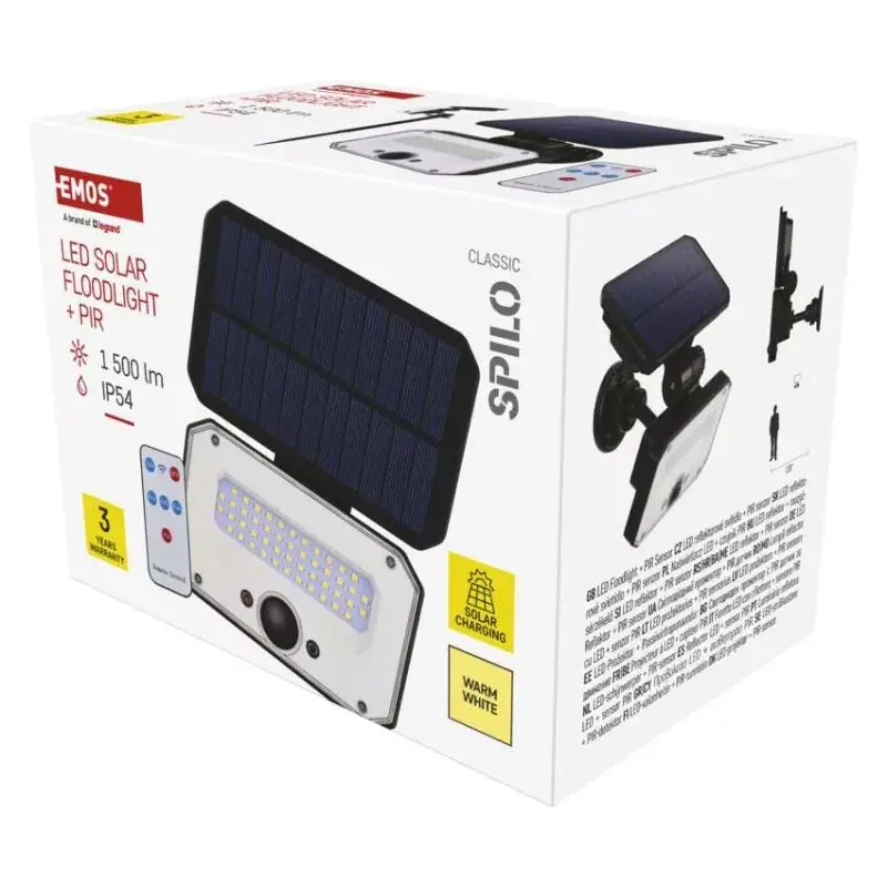 EMOS LED SOLAR reflektor hordozható SPILO, PIR, 1500lm IP54 meleg fehér Legnépszerűbb