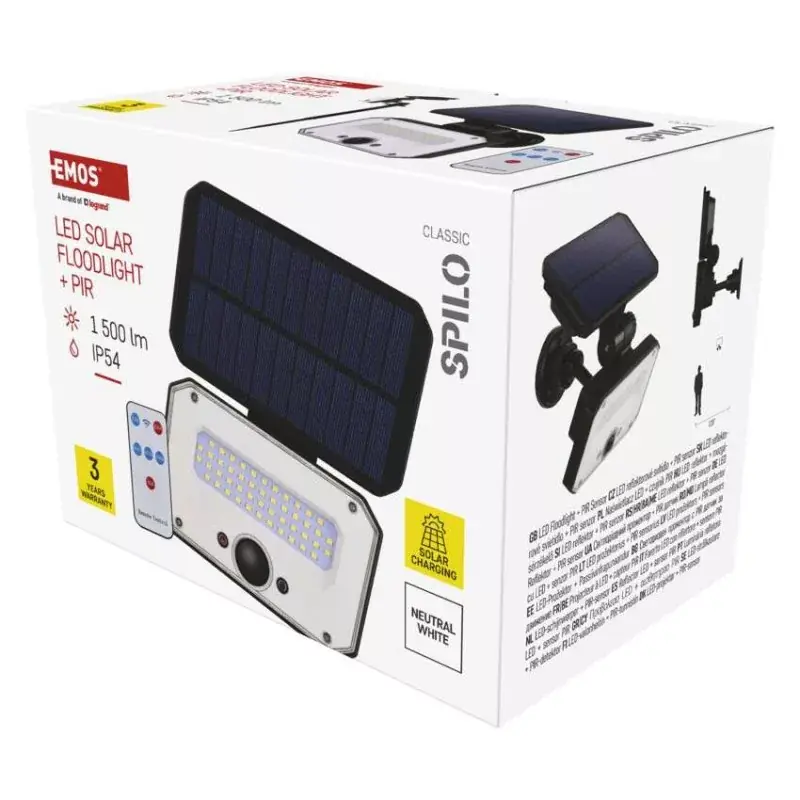EMOS LED SOLAR reflektor hordozható SPILO, PIR, 1500lm IP54 természetes fehér Bestseller