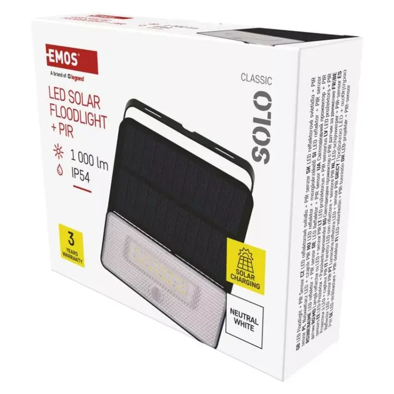 EMOS LED SOLAR reflektor hordozható SOLO, PIR, 1000lm IP54 természetes fehér Csak ma