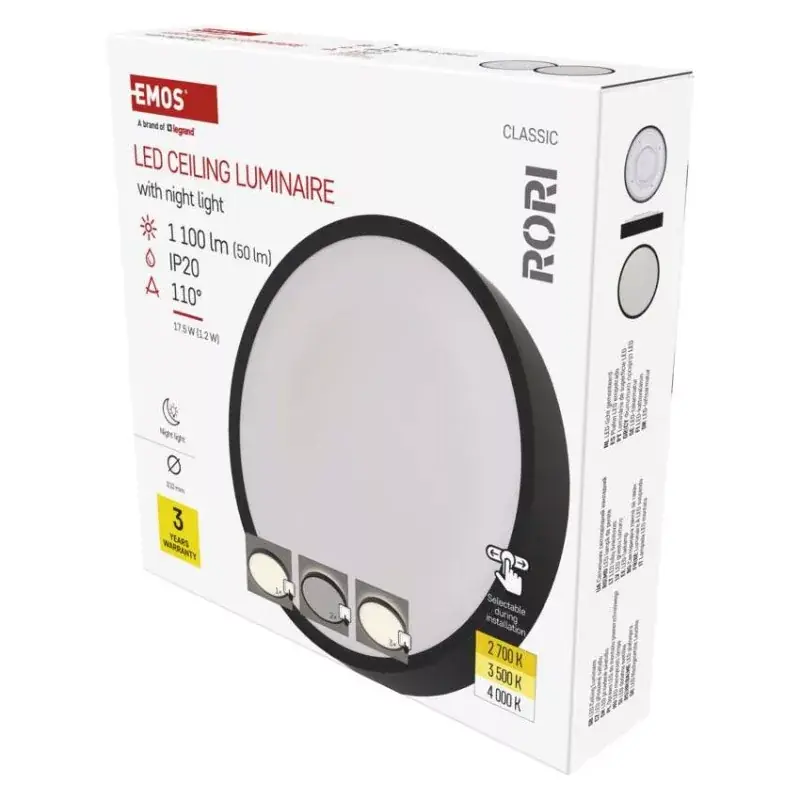 Legjobb ár LED felületi lámpatest RORI kerek, fekete, 17W, CCT