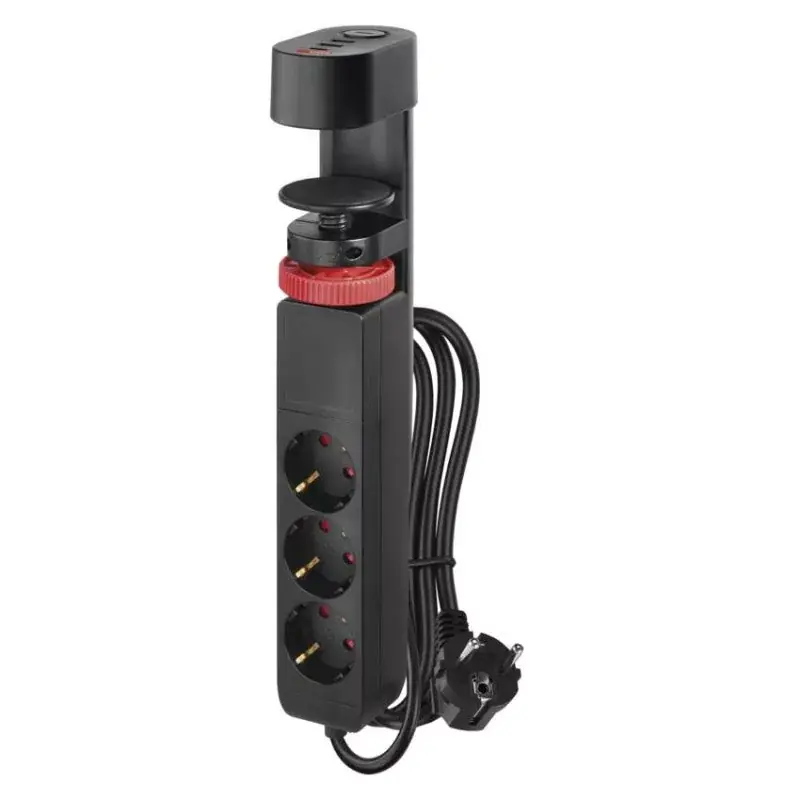 Hosszabbító kábel 1,5 m/3 aljzat/kapcsoló/asztalra szerelhető/USB/fekete/PVC/1,5 mm2 Vásárlói kedvenc