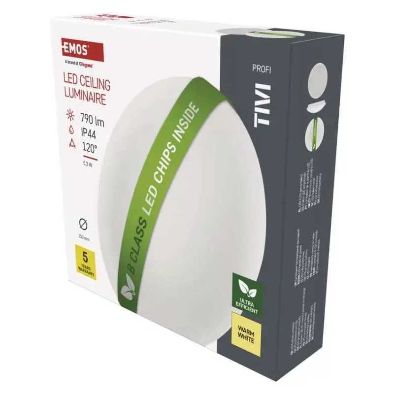Szuper akció LED mennyezeti lámpatest TIVI, B CLASS, kerek, fehér 5,2W, IP44, Meleg fehér