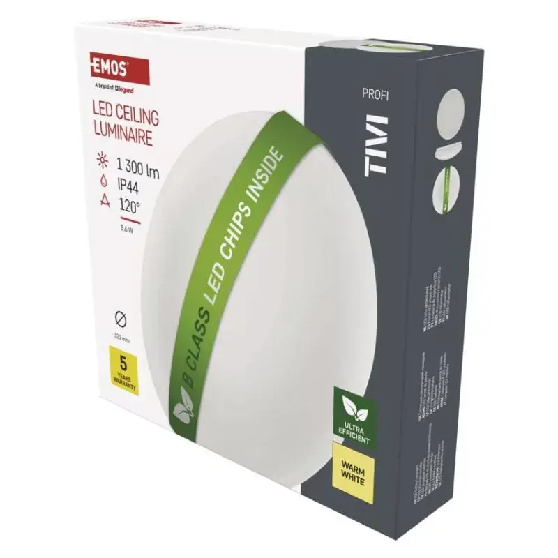 Legnépszerűbb LED mennyezeti lámpatest TIVI, B CLASS, kerek, fehér 8,6W, IP44, Meleg fehér