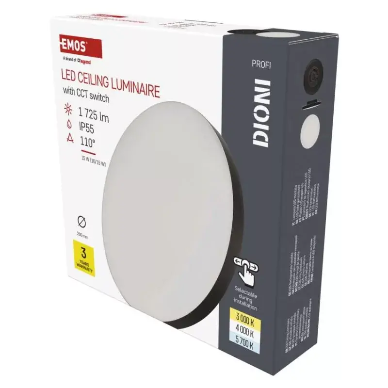 LED-es felületi lámpatest DIONI kerek, fekete, 15W, változtatható CCT-vel Biztonságos fizetés
