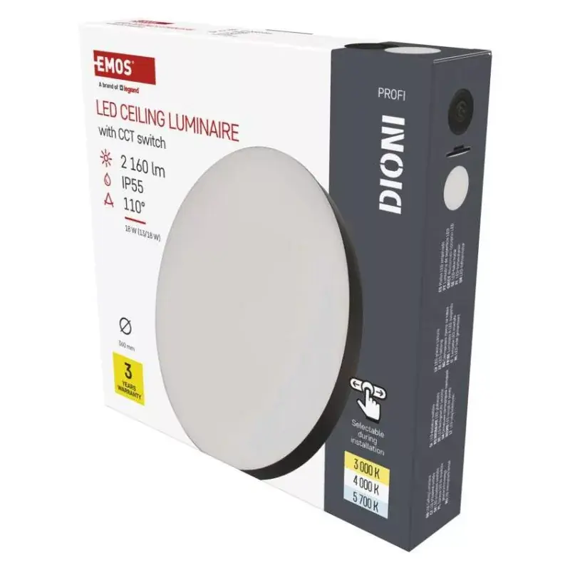 LED-es felületi lámpatest DIONI kerek, fekete, 18W, változtatható CCT-vel Olcsó