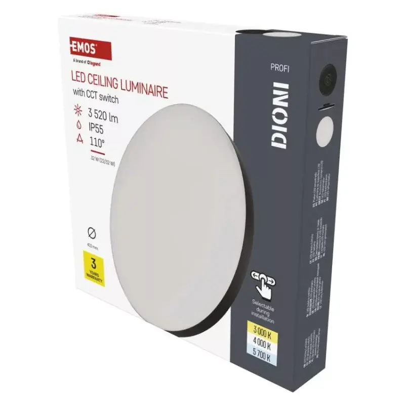 LED-es felületi lámpatest DIONI kerek, fekete, 32W, változtatható CCT-vel Népszerű