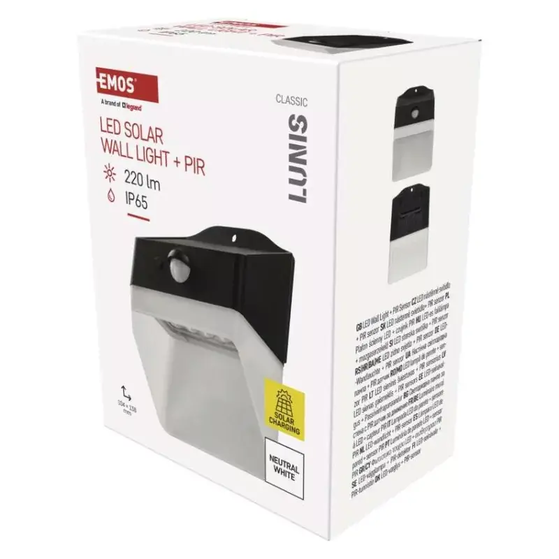 Gyors kiszállítás EMOS LED SOLAR lámpatest LUNIS PIR, 200lm IP65 természetes fehér