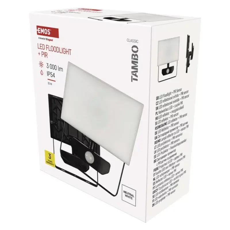 Árengedmény LED-es reflektor TAMBO mozgásérzékelővel, 30 W, 3000 lm, fekete