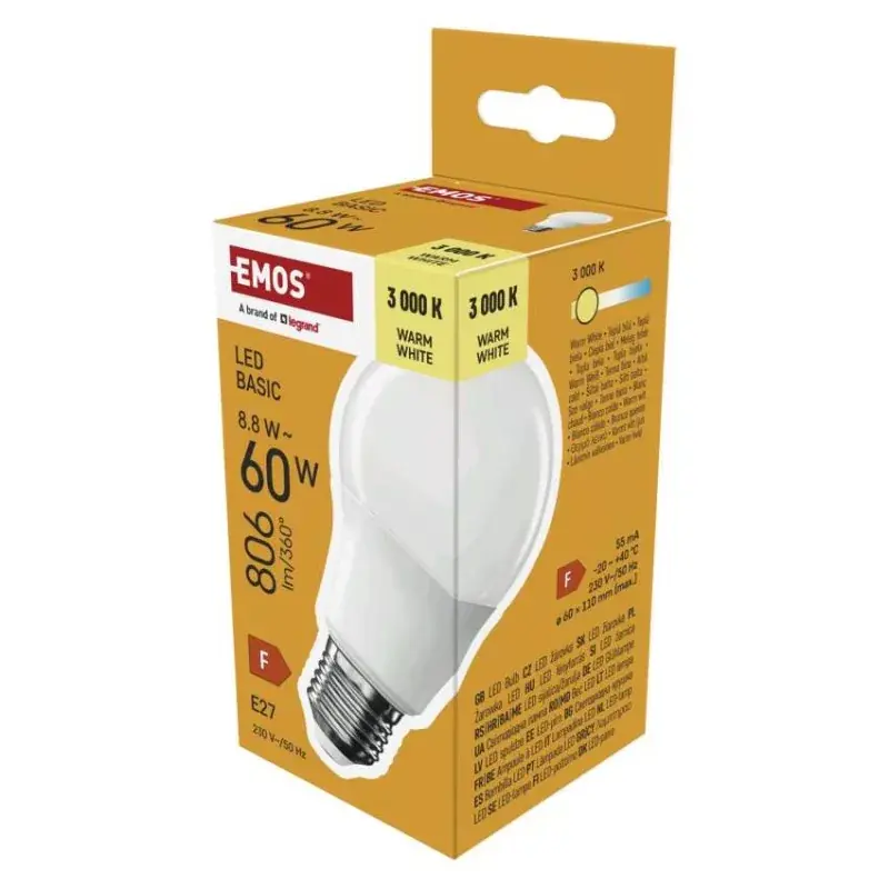 Kedvezményes ár LED izzó Basic A60 / E27 / 8,8 W (60 W) / 806 lm / Meleg fehér