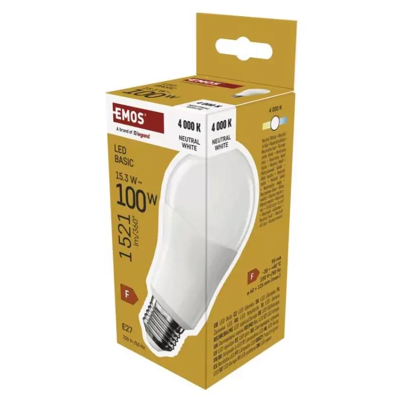 Kedvezmény LED izzó Basic A60 / E27 / 15,3W (100 W) / 1521 lm / Természetes fehér