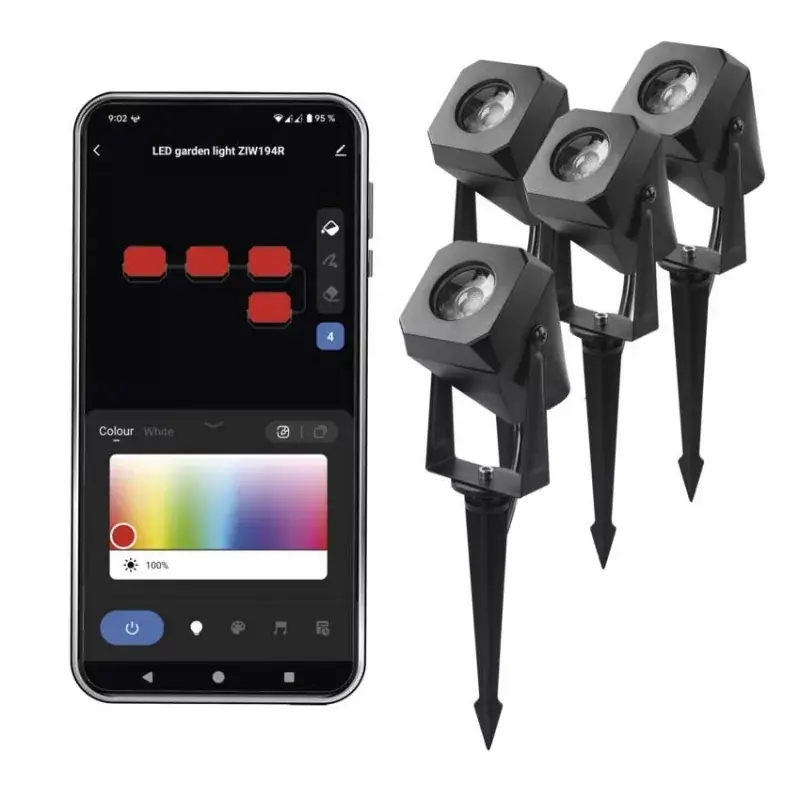 Vásárlói kedvenc GoSmart kültéri LED spotlámpa, kezdő készlet, 4 darab, 7 W, RGBIC dimmelhető, WiFi