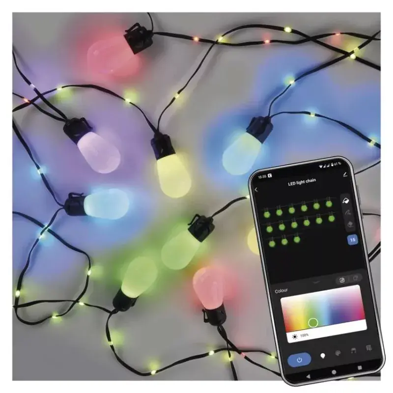 GoSmart LED fényfüzér – 15× parti izzók, 15 m, kültéri és beltéri, RGBIC WiFi Legkelendőbb
