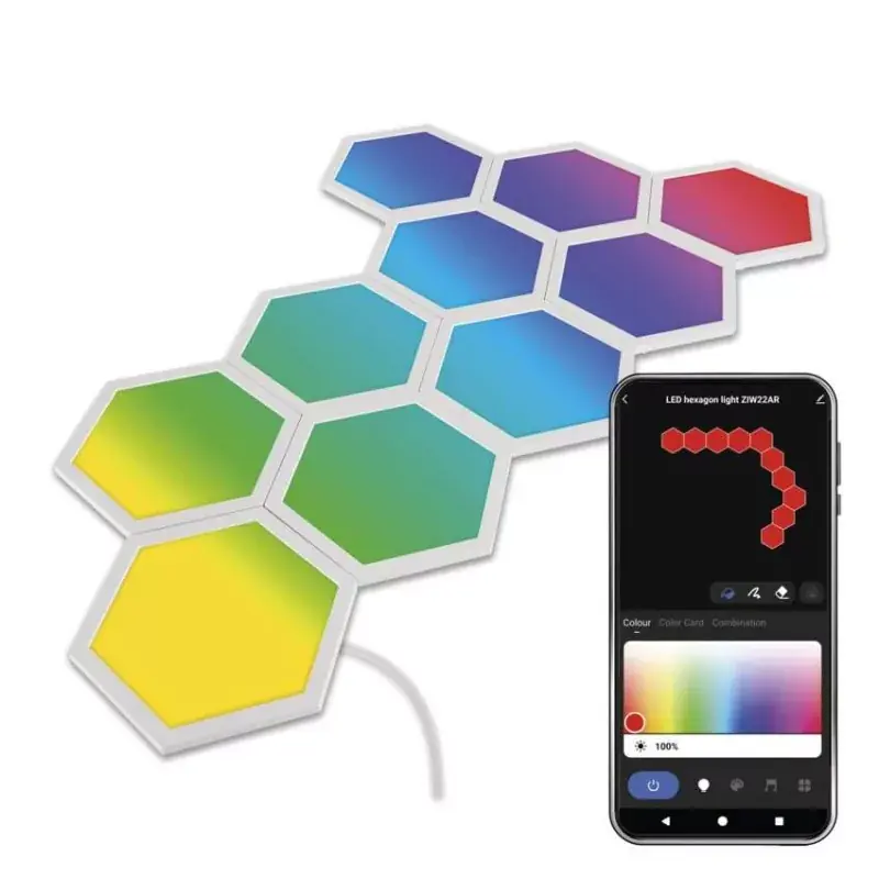 Biztonságos fizetés GoSmart LED-es lámpatest Hexagon, indító készlet, 10 rész, 19 W, RGBIC dimmelhető, WiFi