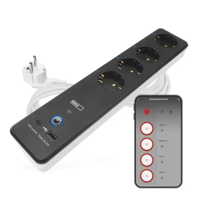Utolsó esély GoSmart hosszabbító 2 m / 4 aljzat / kapcsolós / USB / fehér-fekete / PVC / 1,5 mm2