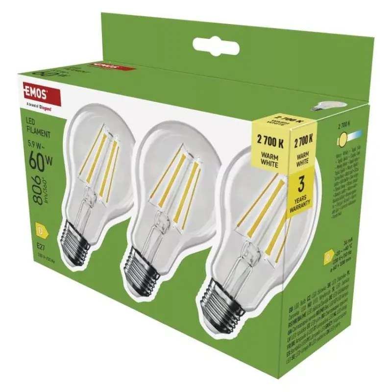LED izzó Filament A60 / E27 / 5,9 W (60 W) / 806 lm / Meleg fehér Akciós ár