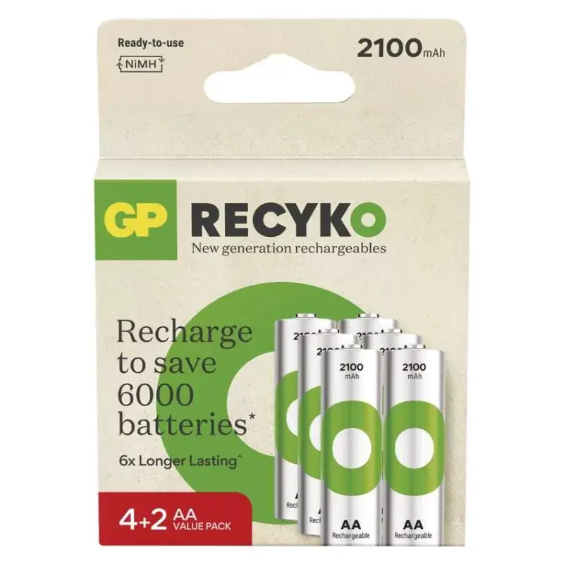 GP ReCyko NiMH Akkumulátor HR6 (AA) 2100mAh 6db Újdonság