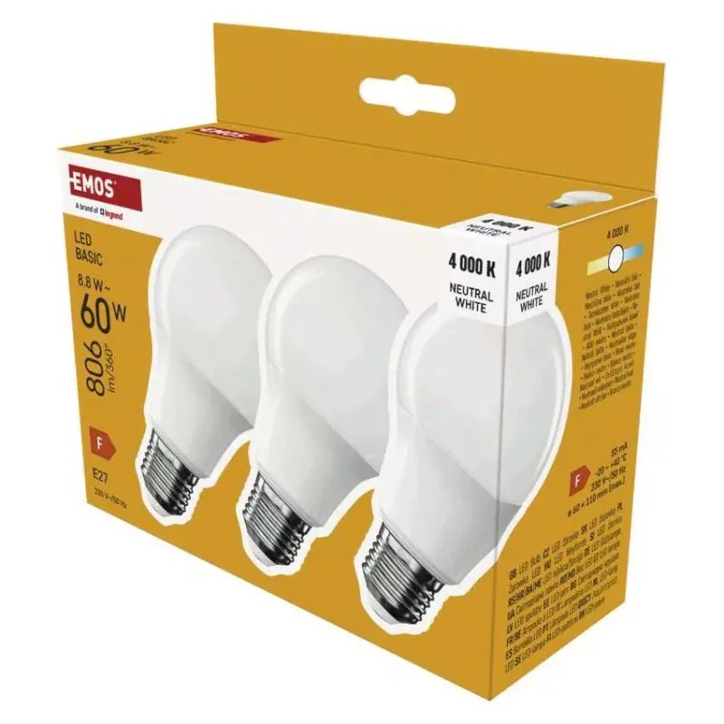 LED izzó Basic A60 / E27 / 8,8 W (60 W) / 806 lm / Természetes fehér Gyors szállítás