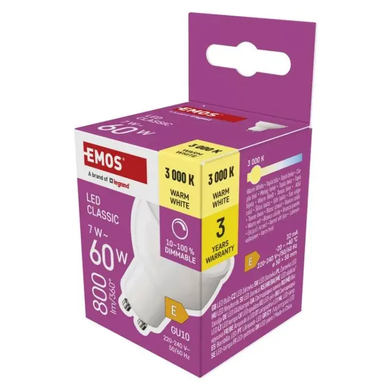 Akció LED izzó Classic MR16 / GU10 / 7 W (60 W) / 800 lm / meleg fehér / dimmelhető