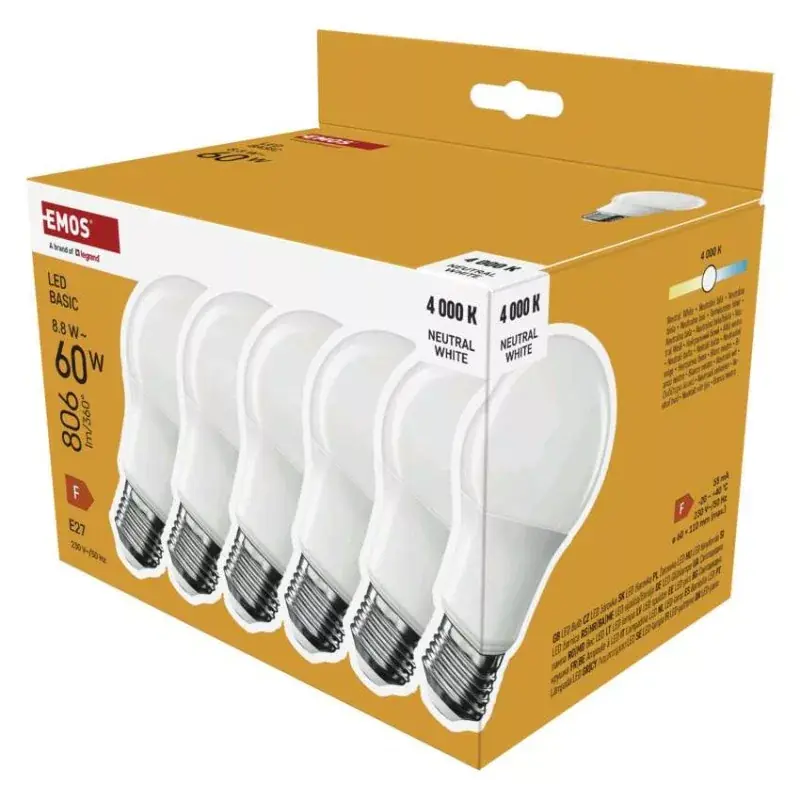 LED izzó Basic A60 / E27 / 8,8 W (60 W) / 806 lm / Természetes fehér Gyors szállítás