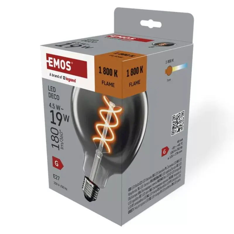 Azonnal elérhető LED izzó DECO SMOKED G125 / E27 / 4,5 W (19 W) / 180 lm / flame
