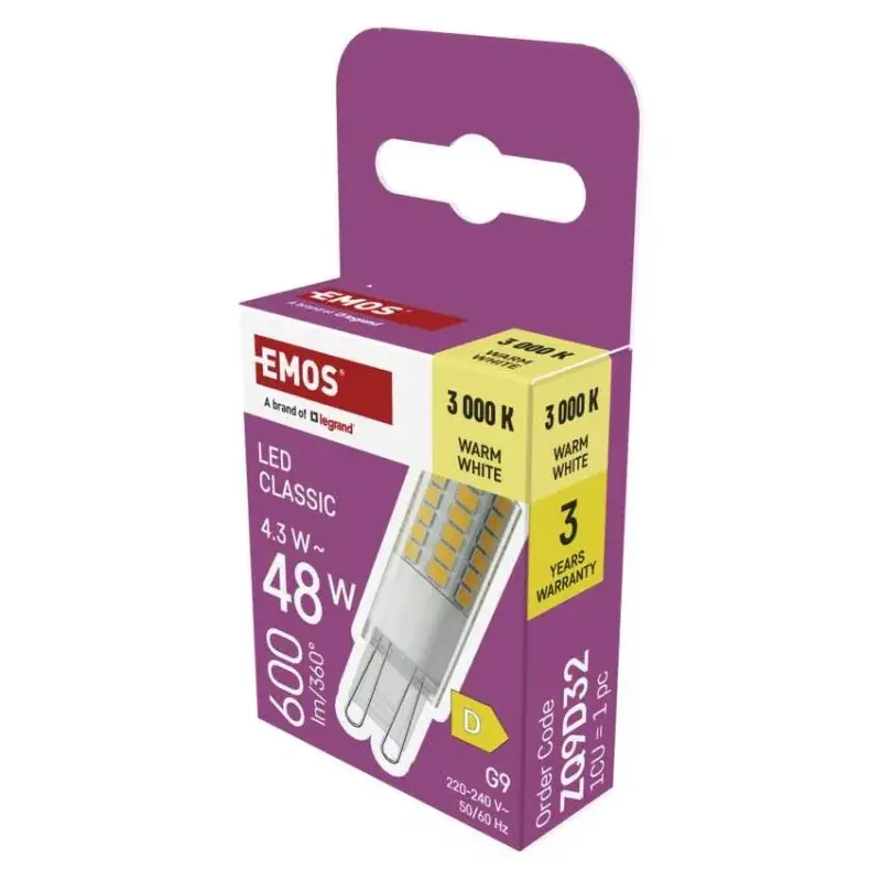 Rendeld meg most LED izzó Classic JC / G9 / 4,3 W (48 W) / 600 lm / Meleg fehér