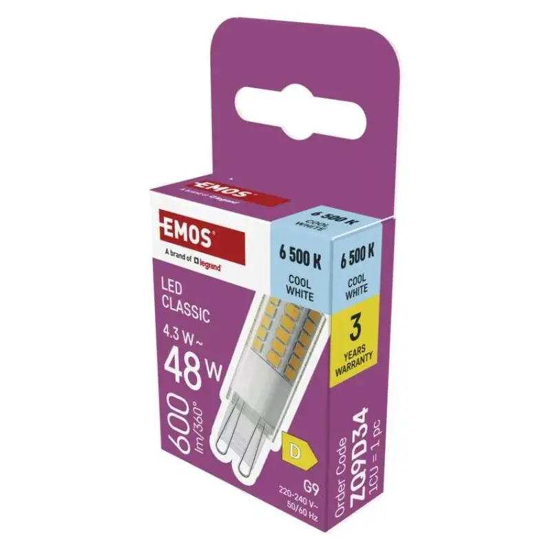 Utolsó esély LED izzó Classic JC / G9 / 4,3 W (48 W) / 600 lm / Hideg fehér