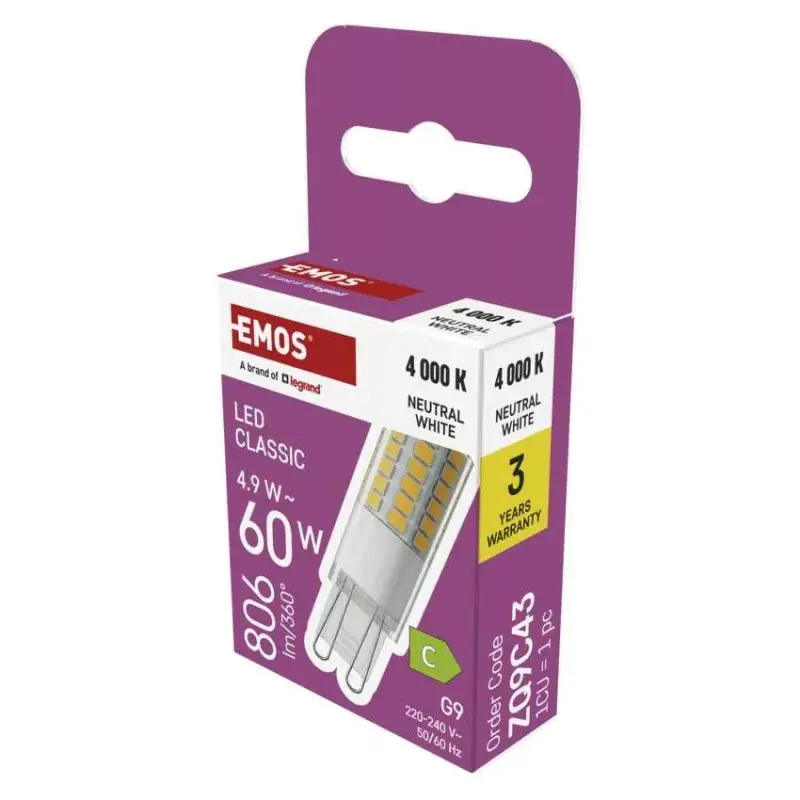 Prémium LED izzó Classic JC / G9 / 4,9 W (60 W) / 806 lm / Természetes fehér