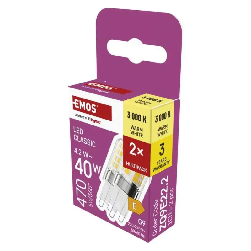 LED izzó Classic JC / G9 / 4,2 W (40 W) / 470 lm / meleg fehér / 2 pcs Vedd meg most