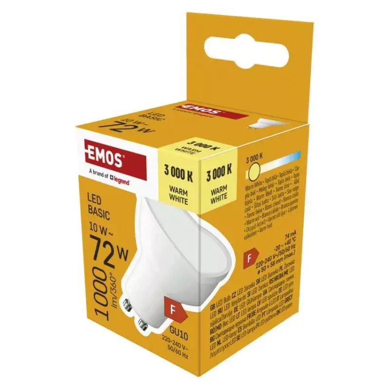 LED izzó Basic MR16 fehér/ GU10 / 10 W (72 W) / 1000 lm / Meleg fehér Vásárlói kedvenc