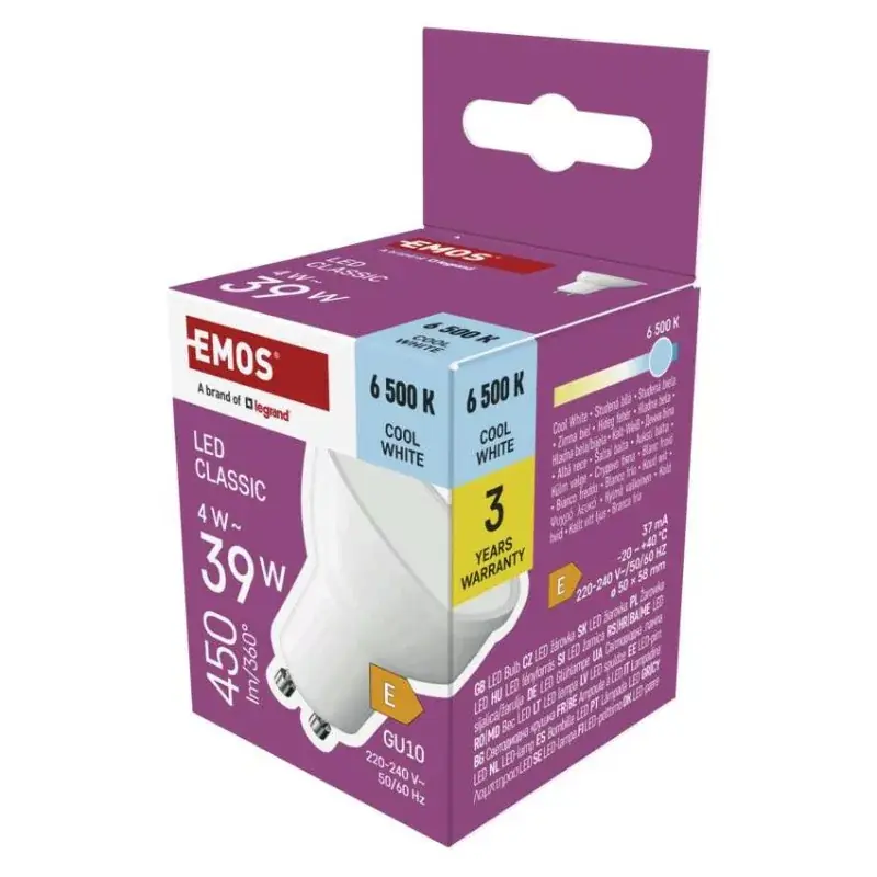 Kedvezmény LED izzó Classic MR16 fehér/ GU10 / 4 W (39 W) / 450 lm / Hideg fehér