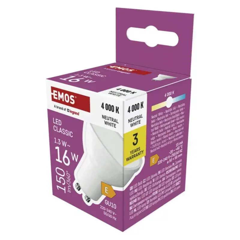 Ne maradj le LED izzó Classic MR16 fehér/ GU10 / 1,3 W (16 W) / 150 lm / Természetes fehér