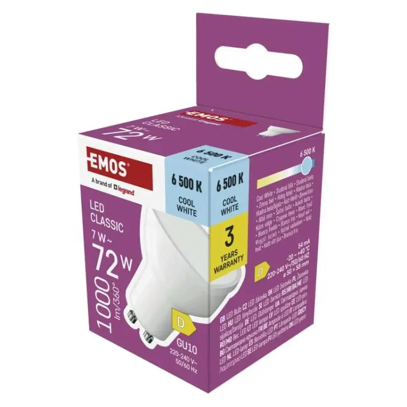 LED izzó Classic MR16 fehér/ GU10 / 7 W (72 W) / 1000 lm / Hideg fehér Expressz szállítás