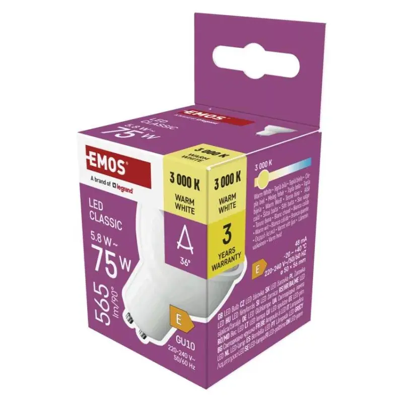 LED izzó Classic MR16 fehér/ GU10 / 5,8 W (75 W) / 565 lm / Meleg fehér Biztonságos fizetés