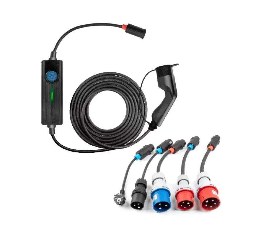 Besen állítható hordozható elektromos autó töltő táskával max. 3x24A (16,5kW) , 5 méter (Type2) Prémium