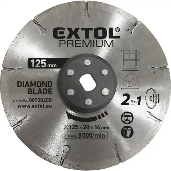 Kiárusítás gyémántvágó korong 125×20mm, 2az1ben Twin Blade rendszer, kőhöz és csempéhez, 8893020 vágógéphez